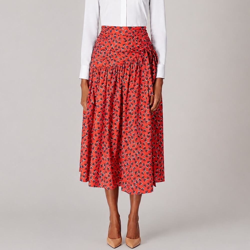 Carolina Herrera Poppy Heart Print Midi Skirt Womens 10 Red High-rise A-line